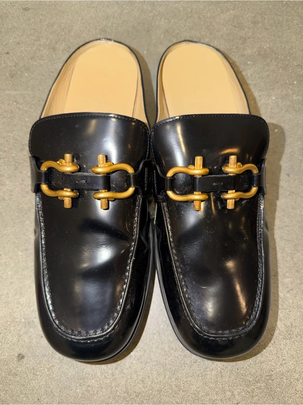 Bottega Veneta Black Leather Slip-On Loafers with Gold Hardware